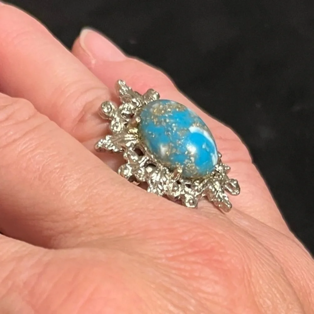 Costume Turquoise Silver Statement Ring Adjustable Size